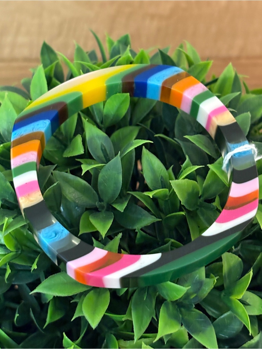 Multicolor Striped Resin Bangle Bracelet